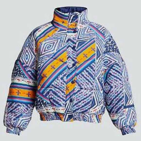 Free People FP Movement Power House Quilted Puffer Lg Blue Pink Jacket Coat - Picture 12 of 16